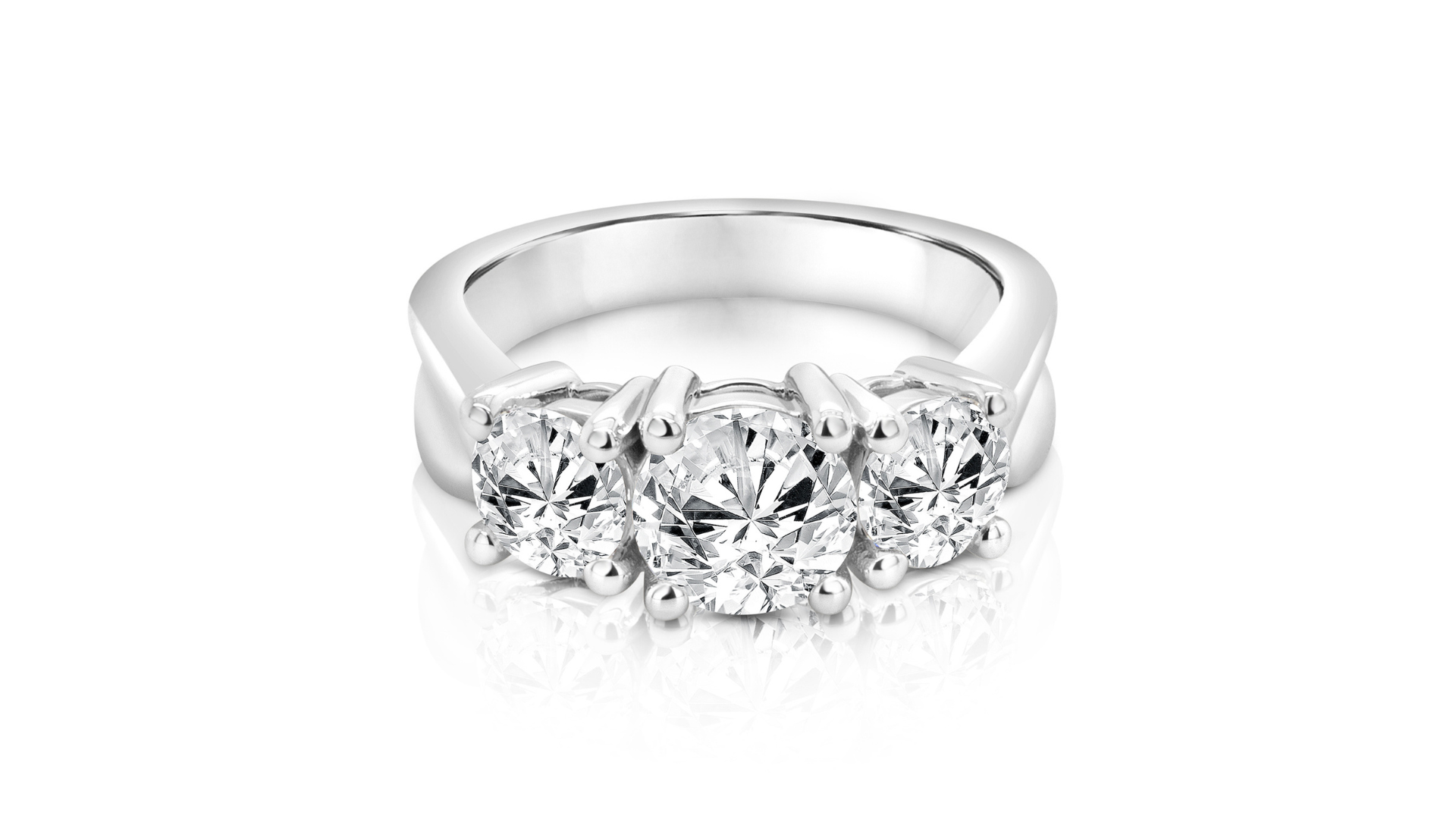 3-stone lab grown diamond anniversary ring — front view, 14 karat white gold, custom birthday gift by AJ's Jewelry Ridgewood Queens NY