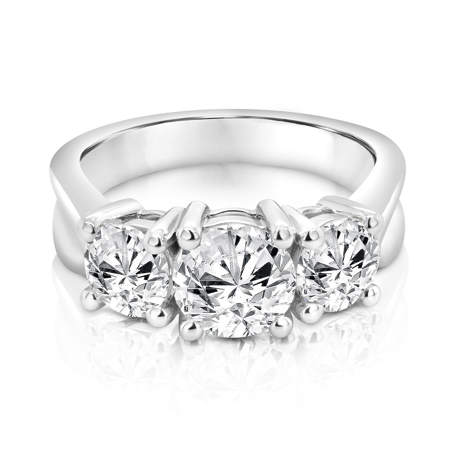 3-stone lab grown diamond anniversary ring — front view, 14 karat white gold, custom birthday gift by AJ's Jewelry Ridgewood Queens NY