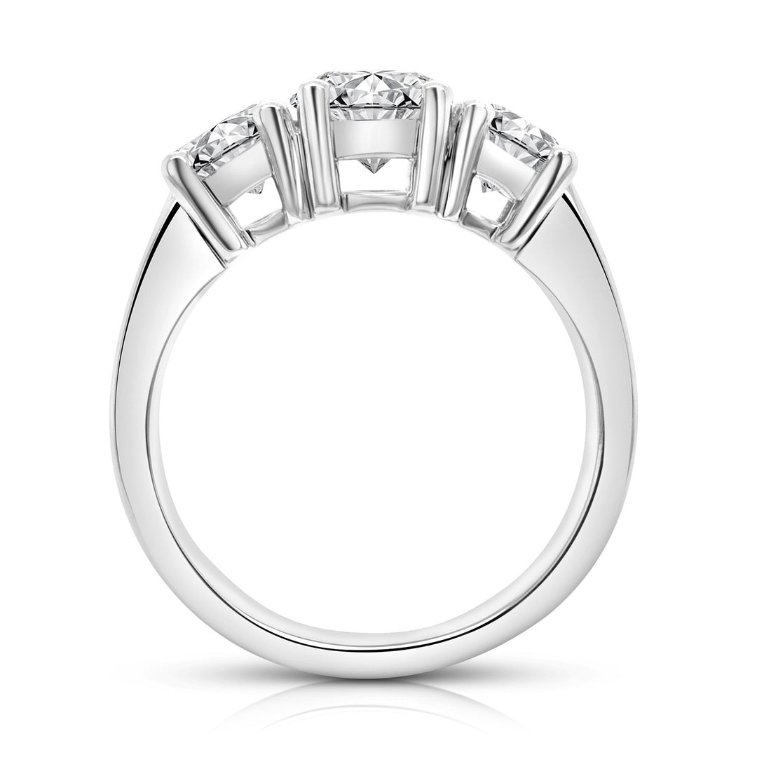 Side profile view of the 3-stone lab grown diamond anniversary ring in 14 karat white gold — AJ's Jewelry Ridgewood Queens NY