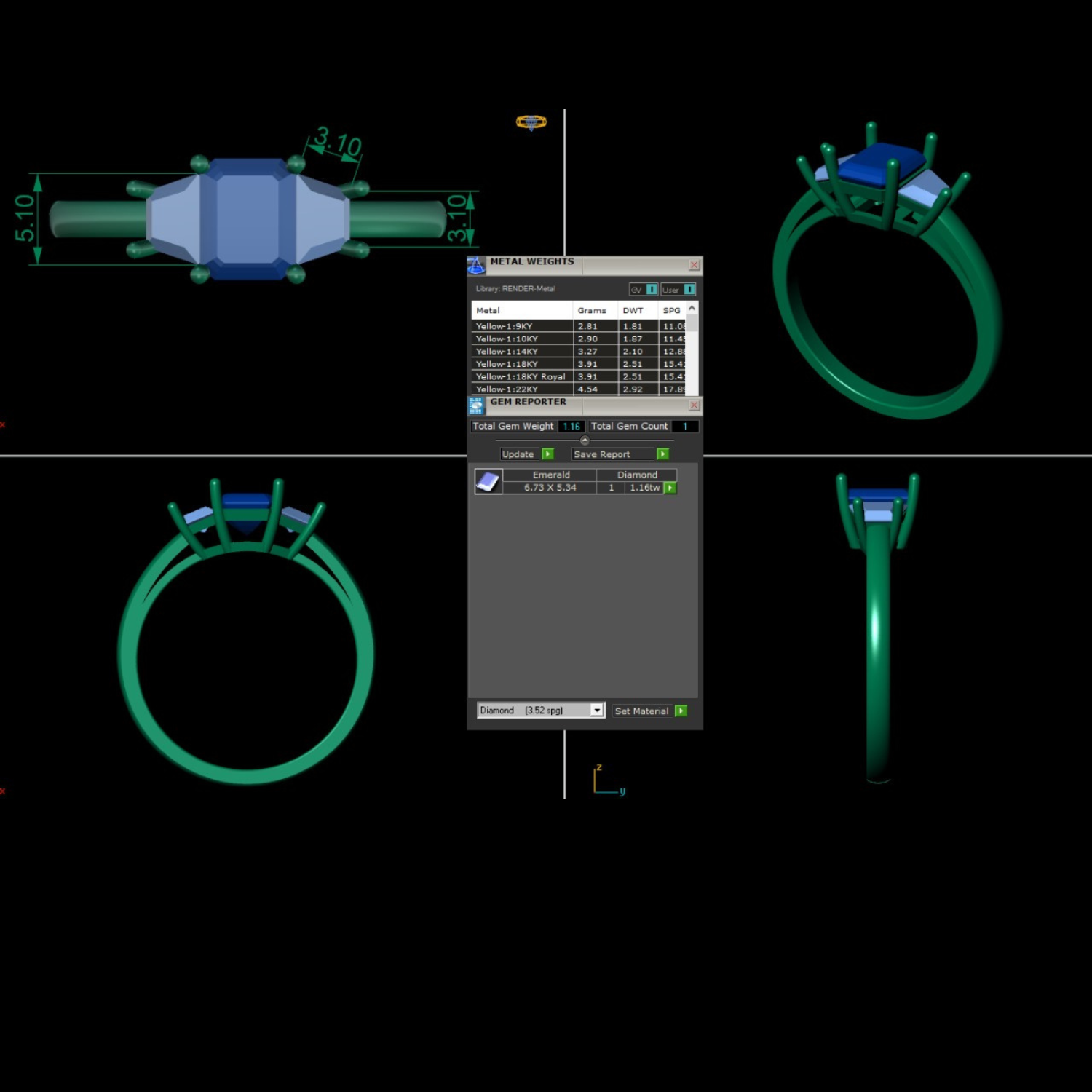 An image showing a digital design rendering of the 3 Stone Lab Grown Diamond Engagement Ring