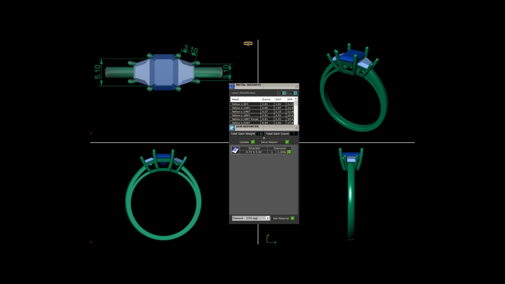 An image showing a digital design rendering of the 3 Stone Lab Grown Diamond Engagement Ring