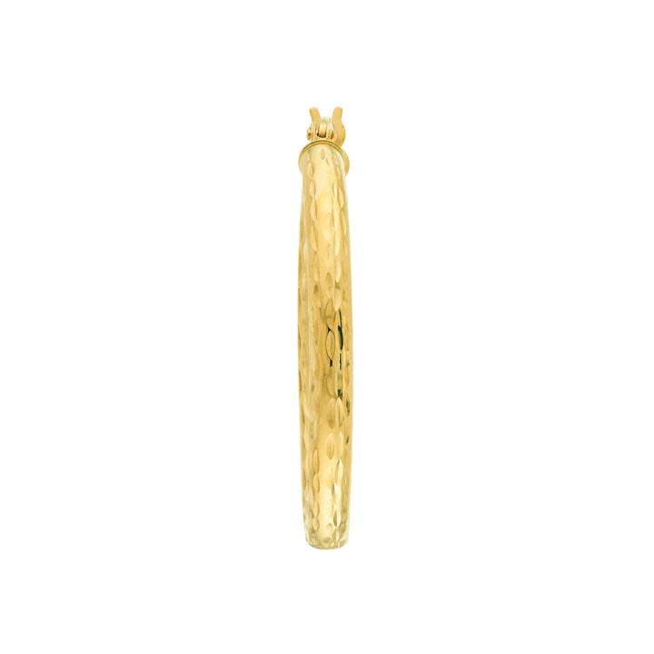 14 Karat Yellow Gold Diamond Cut Medium Hoop Earrings