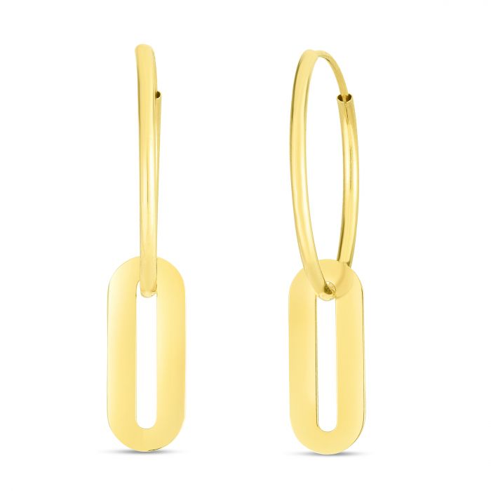 14 Karat Yellow Gold Paper Clip Hoop Earrings