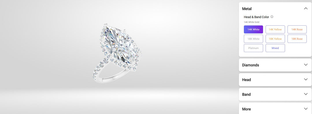 First CAD design render of the custom 3ct marquise lab grown diamond halo engagement ring — AJ's Jewelry Queens NY