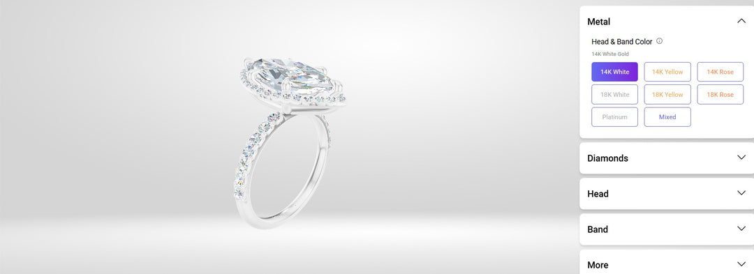 Second CAD design render showing halo setting detail for the 3ct marquise lab grown diamond engagement ring — AJ's Jewelry Queens