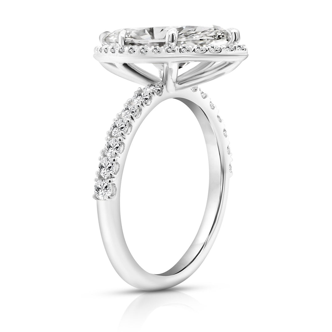 Side profile view of the 3ct marquise lab grown diamond halo engagement ring in 14 karat white gold — AJ's Jewelry Ridgewood Queens NY