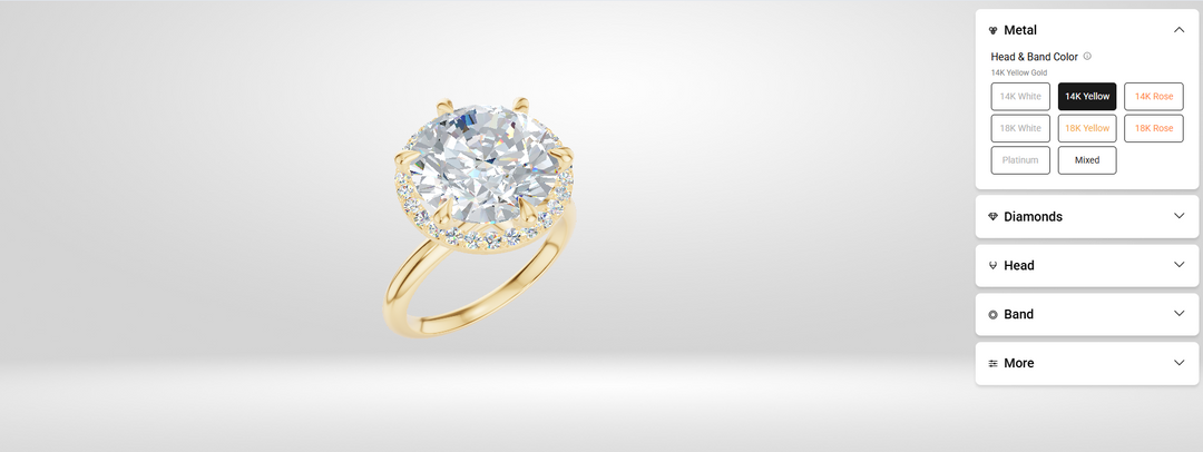 3ct round halo lab grown diamond engagement ring designed on AJ's Jewelry online ring builder in 14k yellow gold