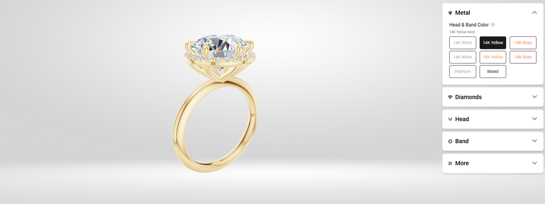 Configuring the halo setting of a 3ct round lab grown diamond engagement ring on AJ's Jewelry online ring builder