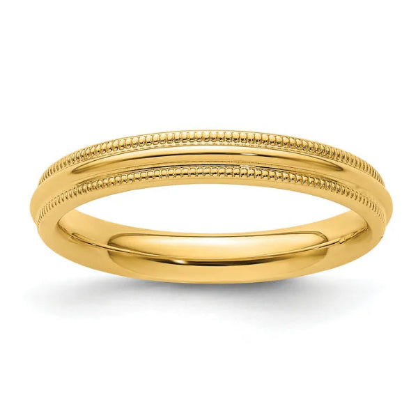 14K Gold 3mm Comfort Fit Milgrain Wedding Band
