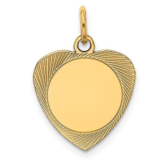 14 Karat Yellow Gold Engravable Heart Charm Pendant
