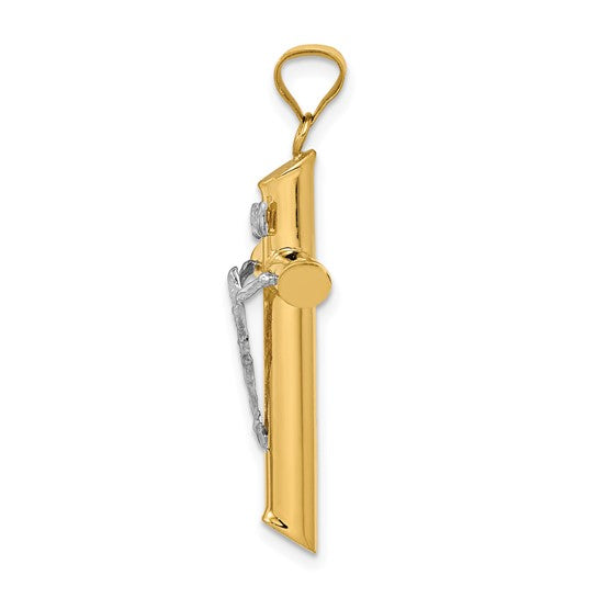14 Karat 2 Tone Gold Small Polished Cross Charm Pendant