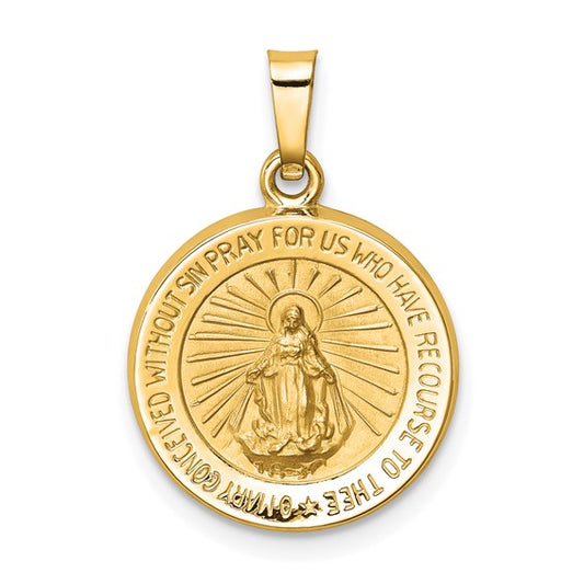 14 Karat Yellow Gold Miraculous Medal Charm Pendant