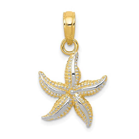 14 Karat 2 Tone Gold Starfish Charm Pendant