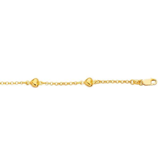 Ladies 14 Karat Yellow Gold Heart Bracelet