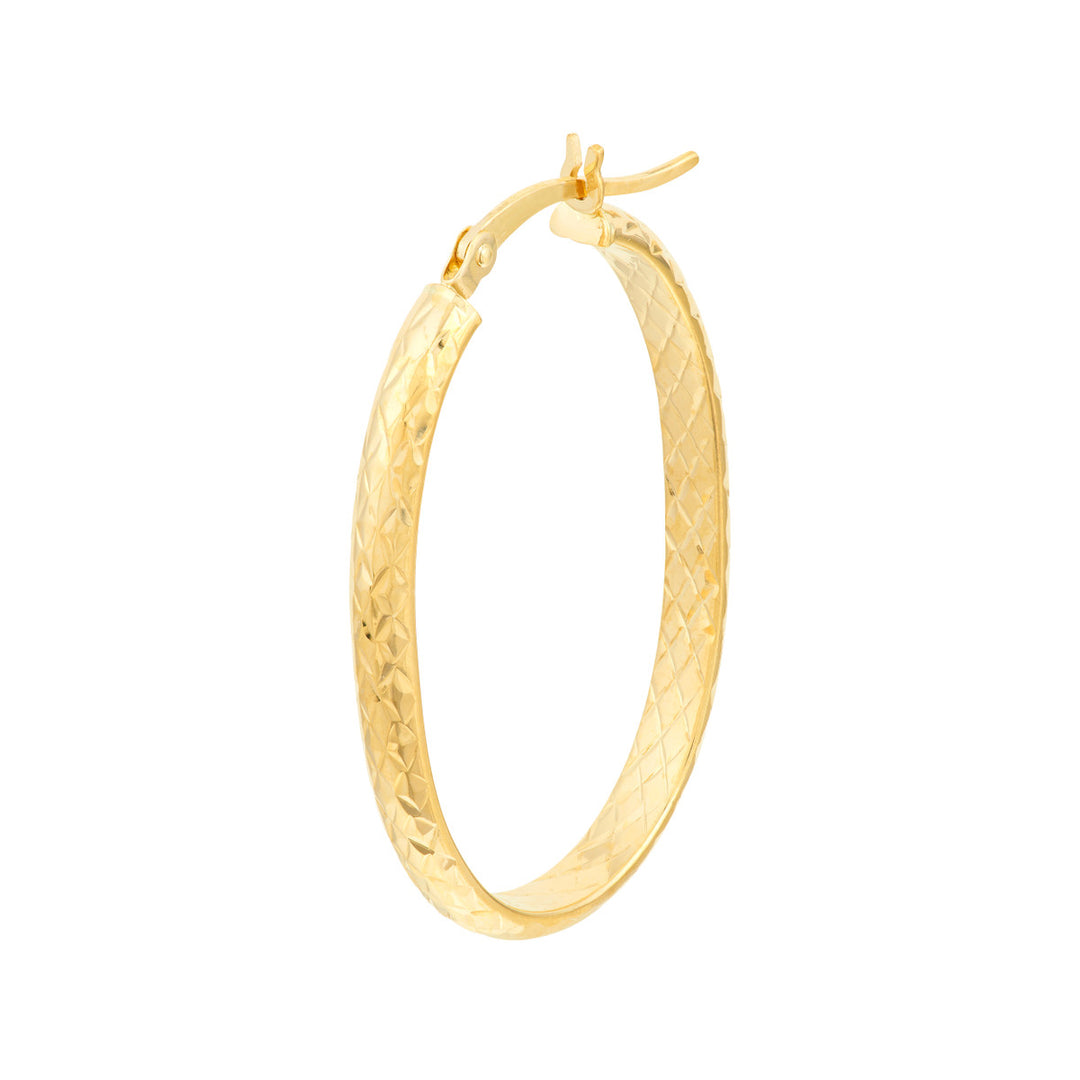 14 Karat Yellow Gold Diamond Cut Medium Hoop Earrings