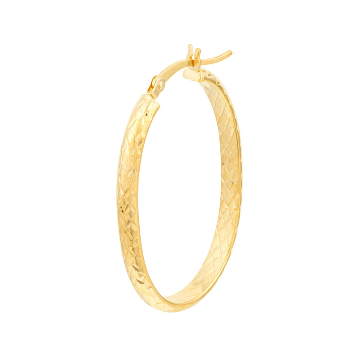 14 Karat Yellow Gold Diamond Cut Medium Hoop Earrings