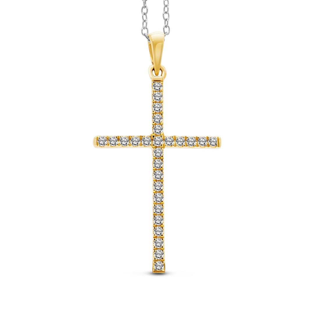 14 Karat Yellow Gold Diamond Cross Pendant