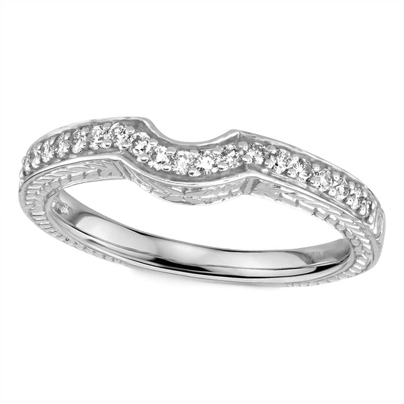 14 Karat White Gold Contemporary Diamond Semi-Mount Ring with Matching Wedding Band