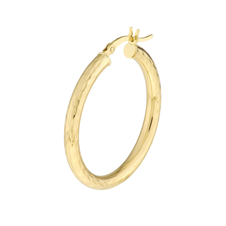 14 Karat Yellow Gold Diamond Cut Medium Hoop Earrings