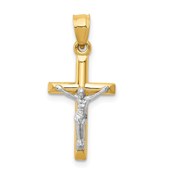 14 Karat 2 Tone Gold Small Polished Cross Charm Pendant