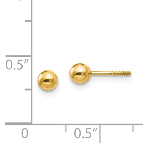 14 Karat Yellow Gold Polished 4mm Ball Stud Screwback Earrings