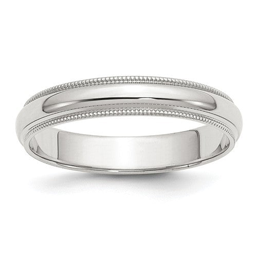 Lady's Sterling Silver White Gold 4mm Milgrain Wedding Band - Size 7