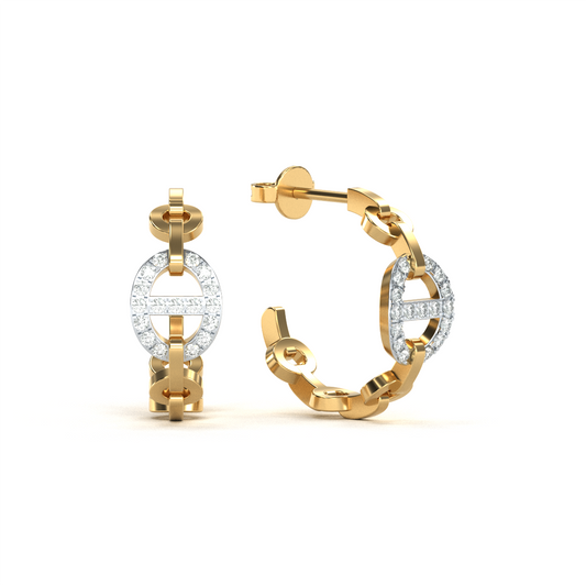 14 Karat Yellow Gold Diamond Small Hoop Earrings