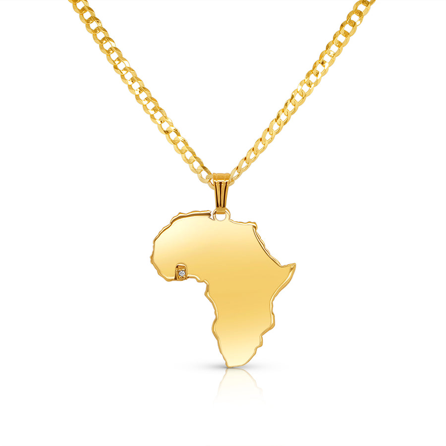 Africa Continent Pendant, 14K Gold