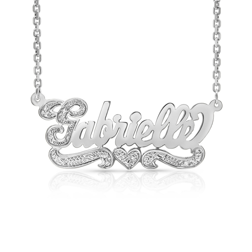 Sterling Silver Bold Script Name Necklace with One Heart | AJ's