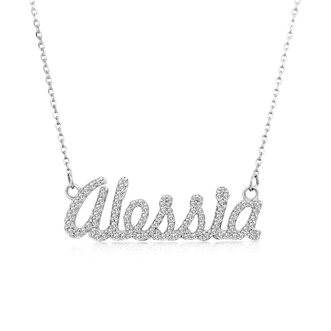 An image showing the final product of the 14K White Gold Lab Grown Diamond Nameplate