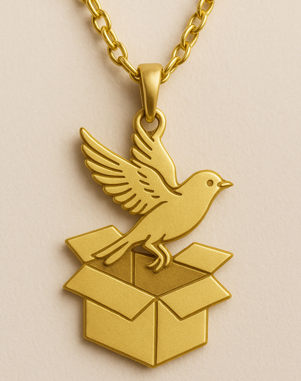 The image that inspired the client for the creation of the 14 Karat Yellow Gold Bird Coming Out of a Box Pendant