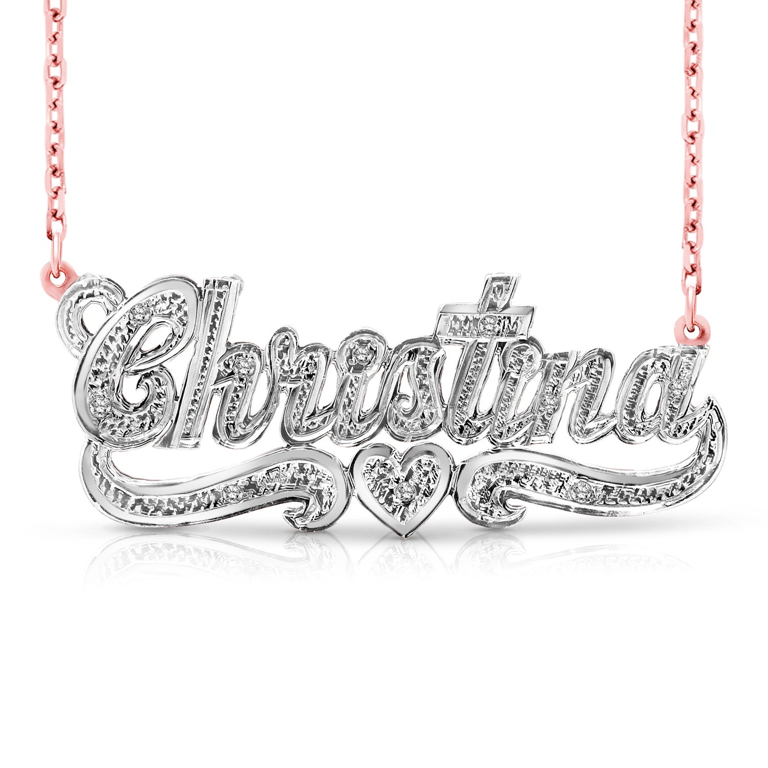 14 Karat Diamond Cut 3D Name Necklace with One Heart AJ s Jewelry AJ s Jewelers