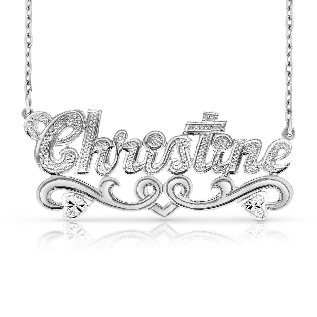 Sterling Silver Solid Name Necklace with Hearts AJ's Jewelry