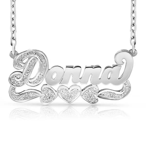 Sterling Silver 3D Name Necklace with Three Hearts