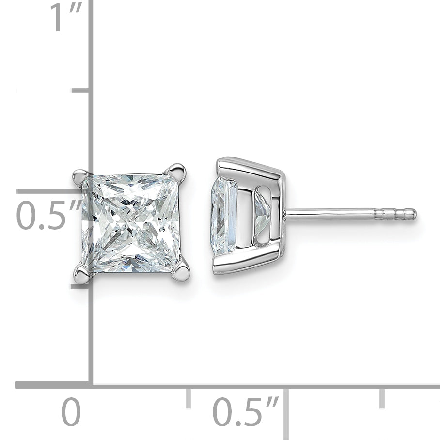 14k White Gold 4 carat total weight Princess VS/SI DEF Lab Grown Diamond 4 Prong Stud Post Earrings