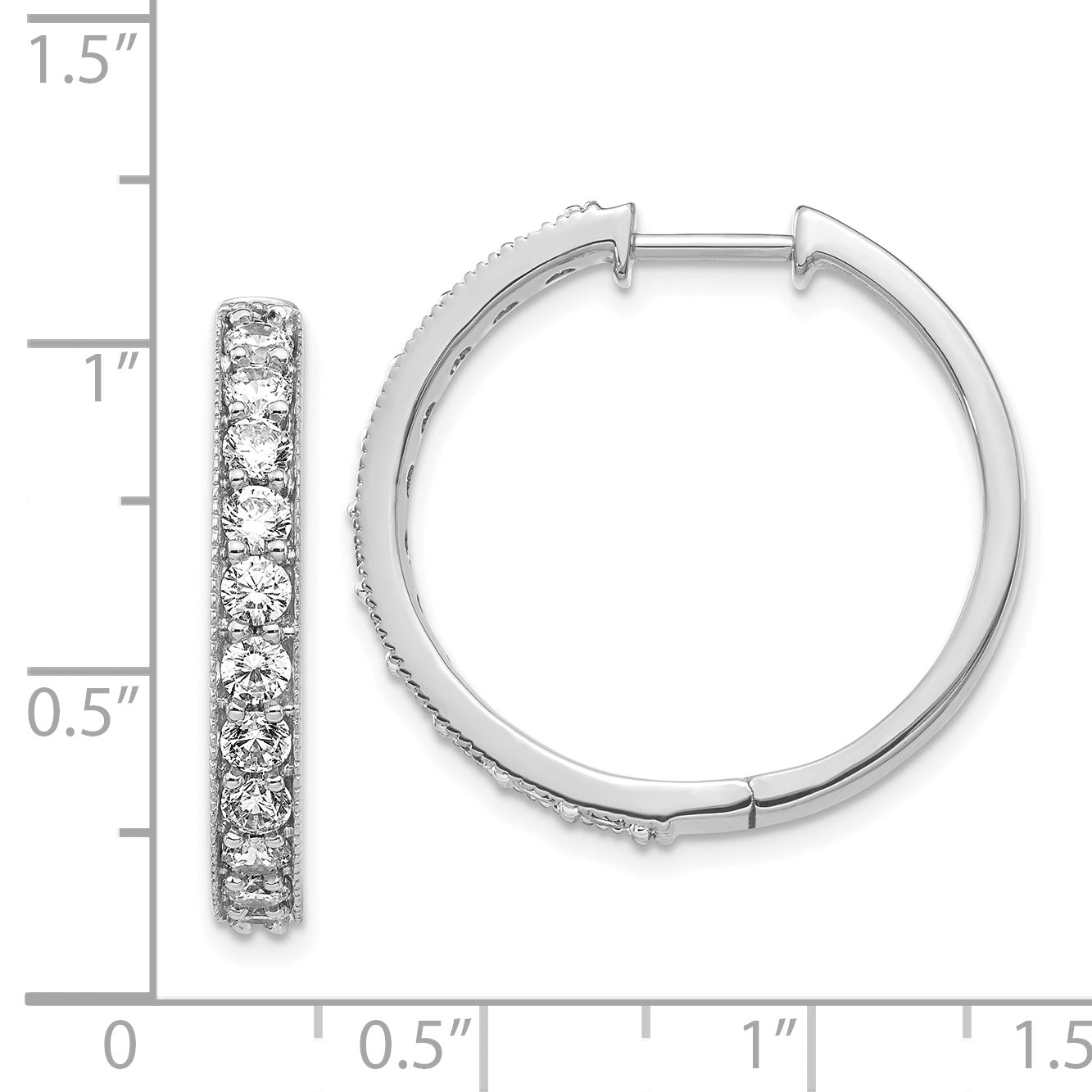 14k White Gold Diamond Milgrain Hoop Earrings