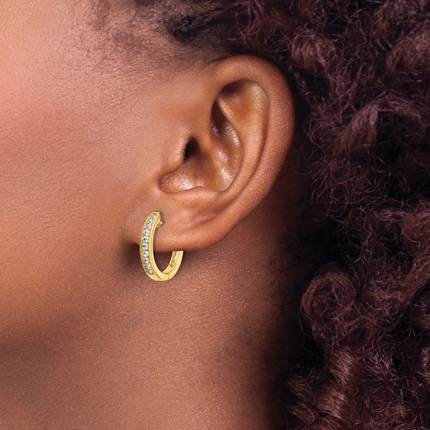 14 Karat Yellow Gold 0.99ct Diamond 23mm Hinged Hoop Earrings