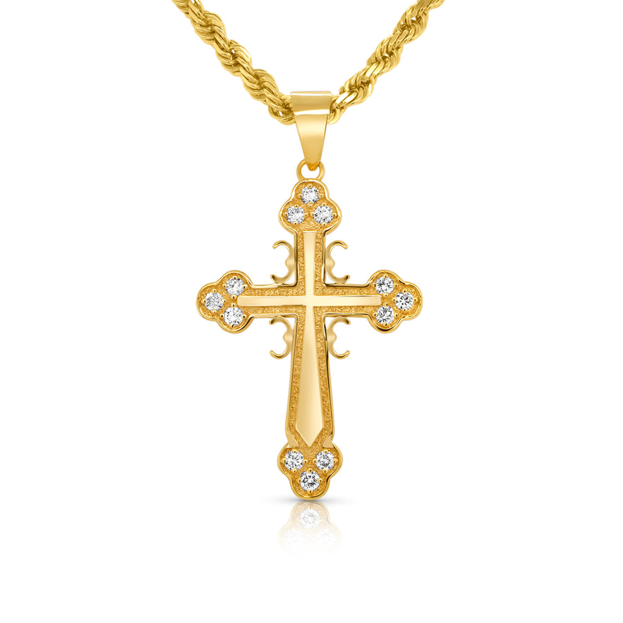 Large Orthodox Cross Pendant, 14K Gold