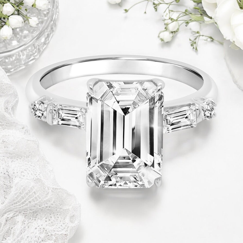 An image showing a front view of the 14 Karat White Gold Diamond Engagement Ring with Lab Grown Diamonds