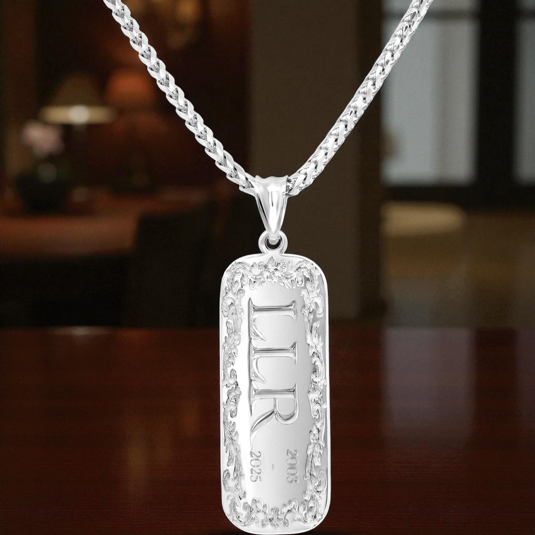 An image showing the final presentation of The Silver Memorial Bar Pendant
