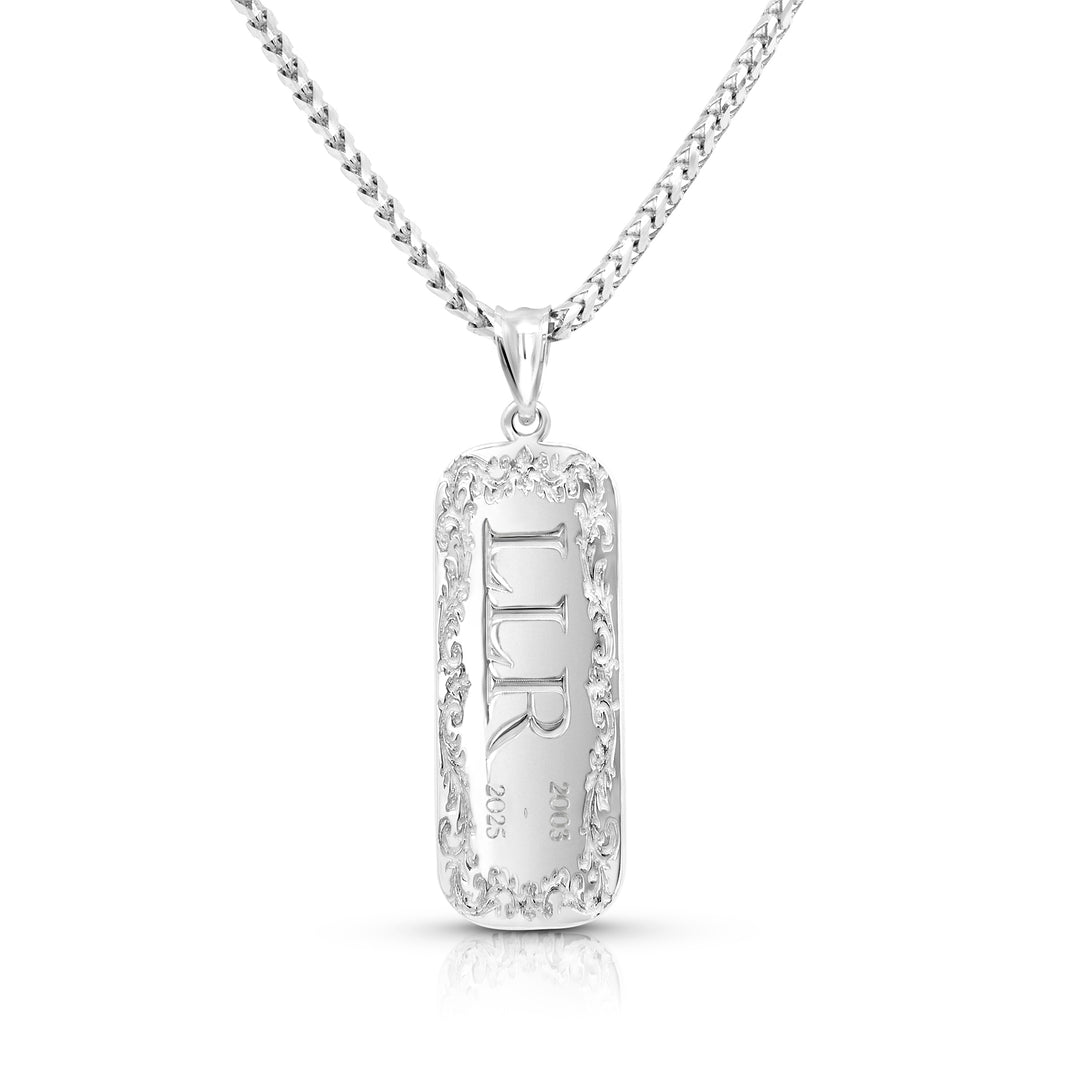 An image showing the final product of The Silver Memorial Bar Pendant