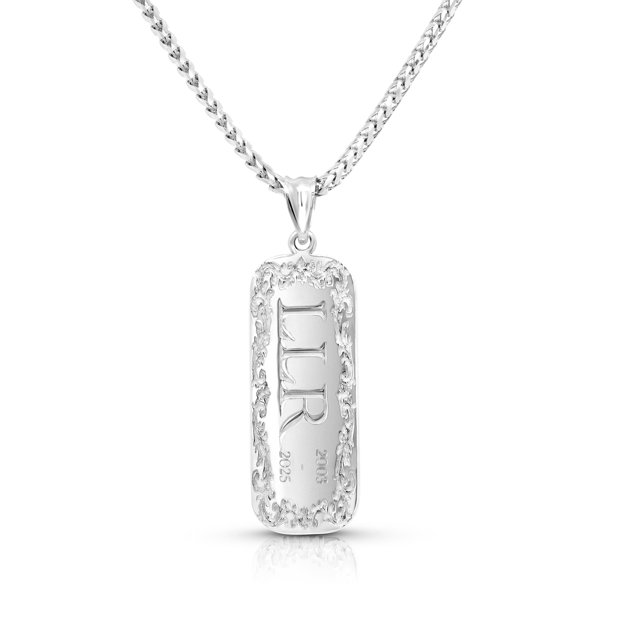 An image showing the final product of The Silver Memorial Bar Pendant