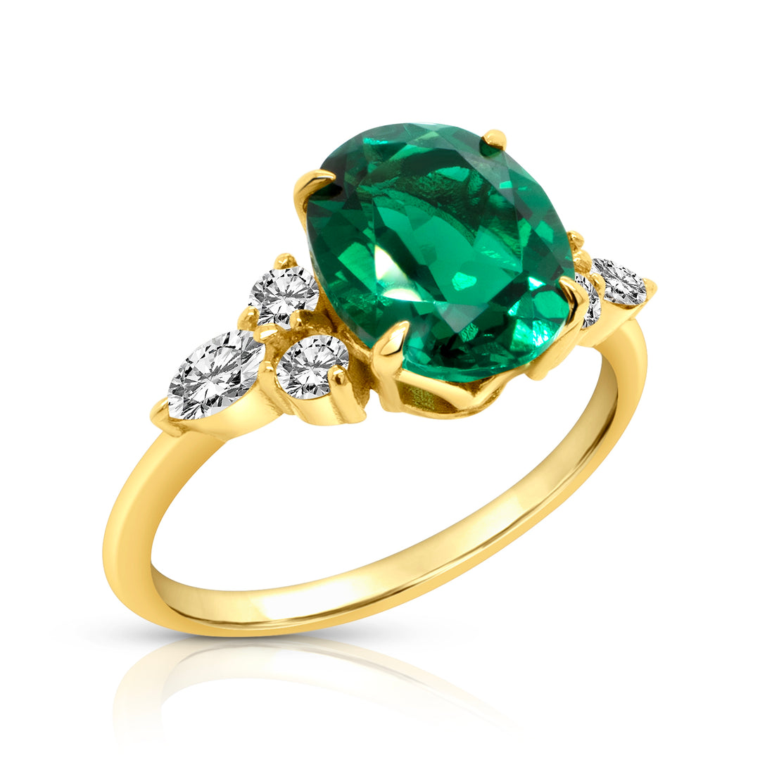 An image showing the Lab Grown Oval Shaped Emerald engagement ring