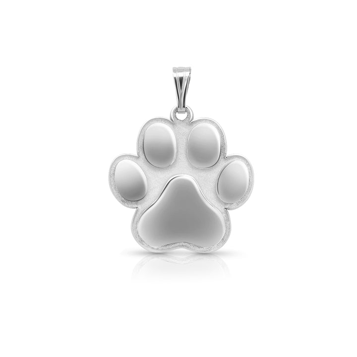 A image showing a polished Sterling Silver Dog Paw Print Pendant on a pure white background