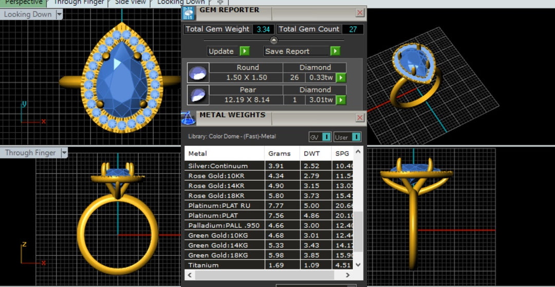 A image showing the Computer Aided Design process of the Custom Pear Shaped Sapphire Ring