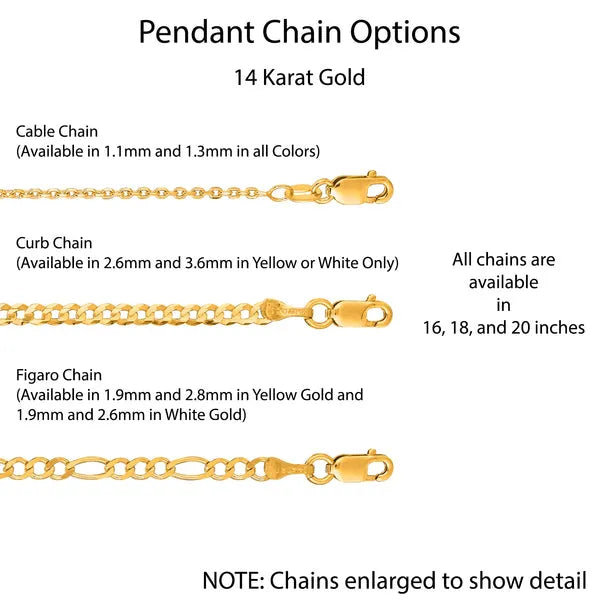 A image showing the available add on chain for Personalized Charm Pendants in 14 Karat Gold