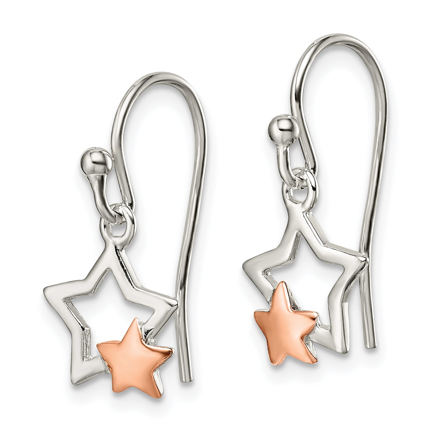 Sterling Silver and Rose-tone Star Dangle Earrings