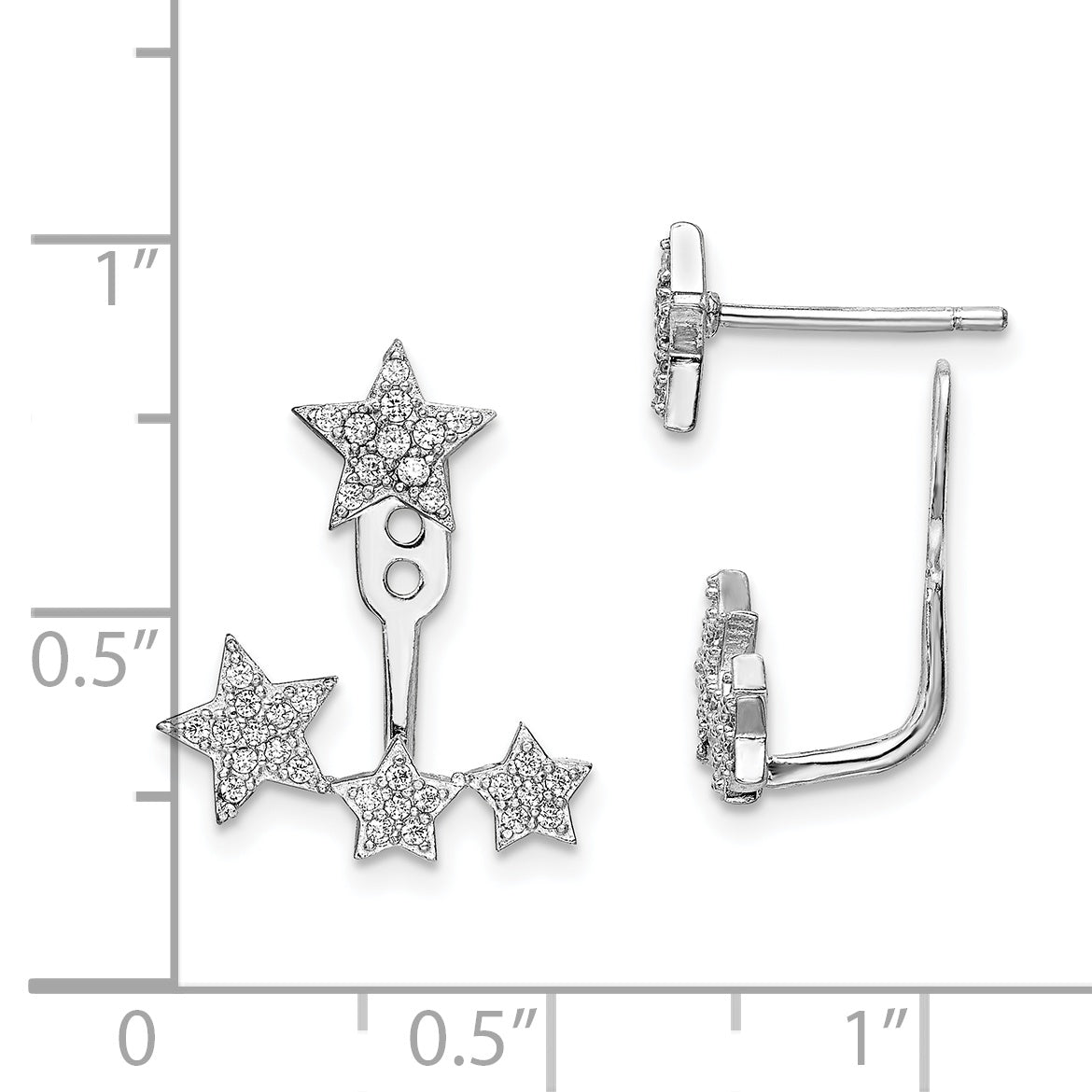 Sterling Silver Rhodium-plated CZ Stars Front and Back Post Earrings