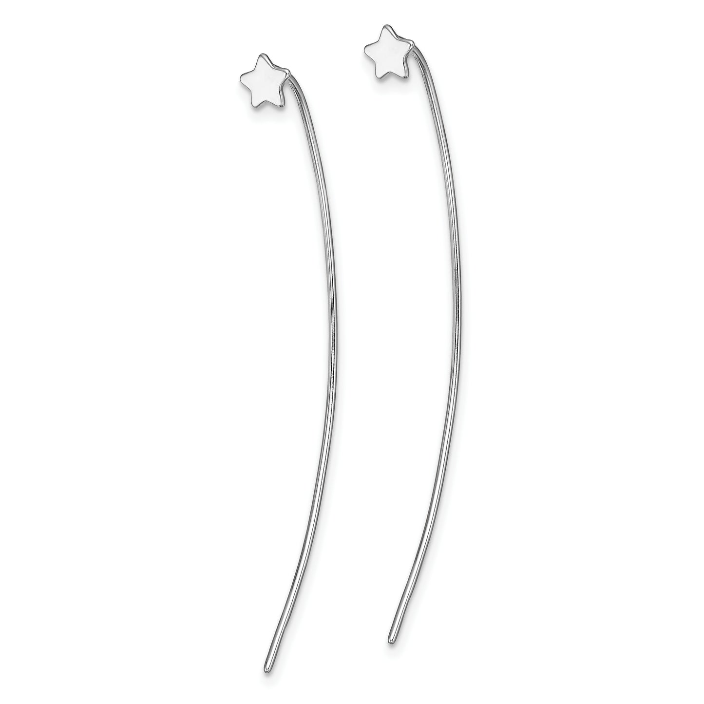 Sterling Silver Rhodium Plated Star Stud Threader Earrings