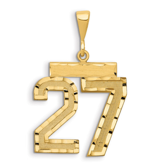 14k Small Brushed Diamond-cut Number 27 Charm